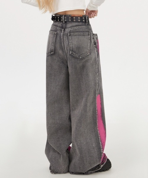 パンツ Brushed Wide Jeans サイドピンタックブリーチウォッシュロングワイドデニム ／ Side