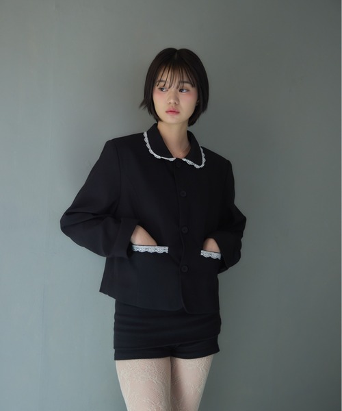 Smyeon(スミョン)の「Compact lace jaket / レース付きコンパクトジャケット(その他アウター・レディース・ブラック/グレー・FREE)」の9枚目の写真