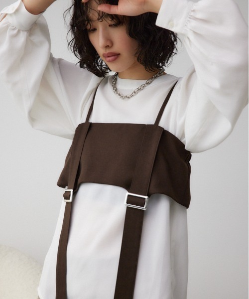 AZUL by moussy(アズールバイマウジー)の「ガータービスチェレイヤードトップス(Tシャツ/カットソー・レディース・ブラック/ブラウン/グレー・FREE)」の3枚目の写真