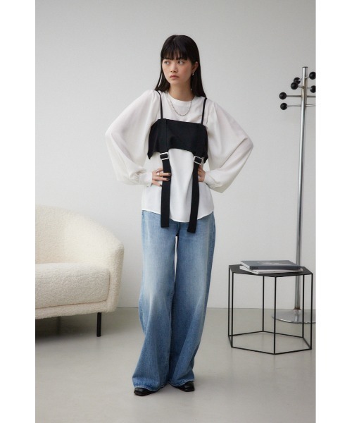 AZUL by moussy(アズールバイマウジー)の「ガータービスチェレイヤードトップス(Tシャツ/カットソー・レディース・ブラック/ブラウン/グレー・FREE)」の6枚目の写真