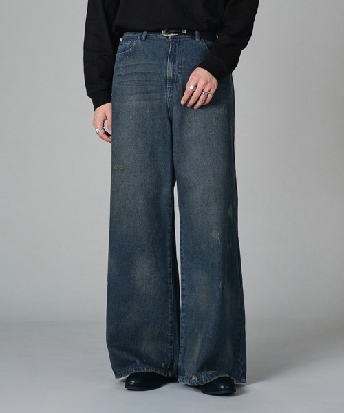 【Spielio】ヴィンテージライク箔プリントワイド　　　　　　　 デニムパンツ Spielio】Vintage like foil print denim pants/ヴィンテージ