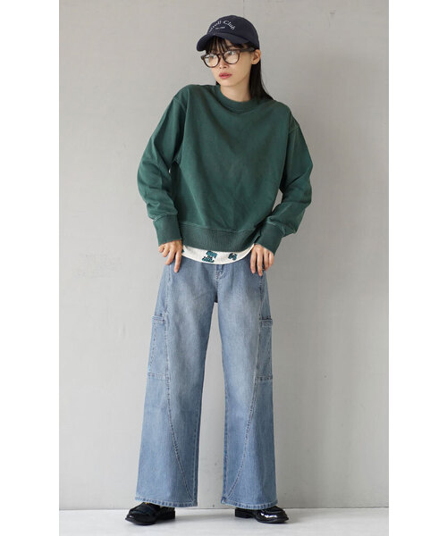 e-zakkamania stores（イーザッカマニアストアーズ）の「アメリカンリサイクルコットン パネル切り替え デニムパンツ（デニムパンツ・レディース・ワンウォッシュ/ネイビー系/ライトブルー・L/M）」の10枚目の写真