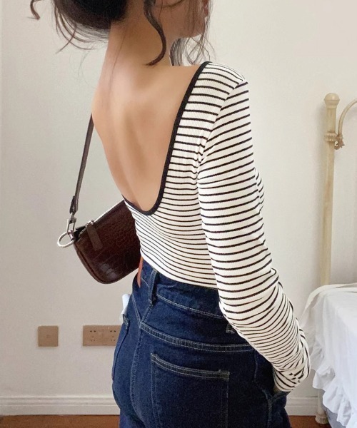 alors paris バックオープンクロップドリボンカットソー aLORS/ヨーロッパブランド/バックリボン&オープントップス