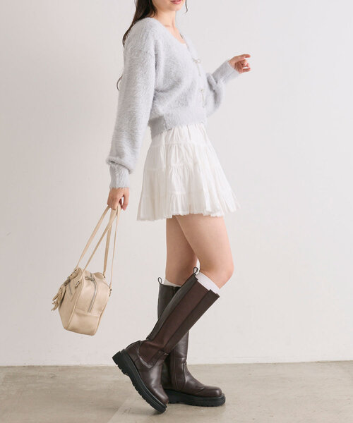 OLIVE des OLIVE（オリーブデオリーブ）の「リボンビジューカーディガン（カーディガン/ボレロ・レディース・ピンク/サックスブルー/オフホワイト/チャコールグレー・FREE）」の6枚目の写真