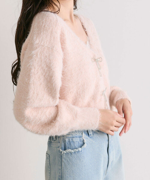 OLIVE des OLIVE（オリーブデオリーブ）の「リボンビジューカーディガン（カーディガン/ボレロ・レディース・ピンク/サックスブルー/オフホワイト/チャコールグレー・FREE）」の7枚目の写真