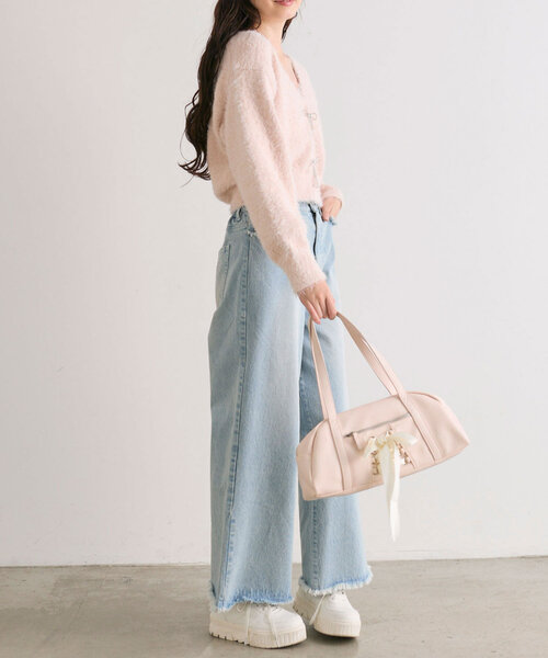 OLIVE des OLIVE（オリーブデオリーブ）の「リボンビジューカーディガン（カーディガン/ボレロ・レディース・ピンク/サックスブルー/オフホワイト/チャコールグレー・FREE）」の10枚目の写真