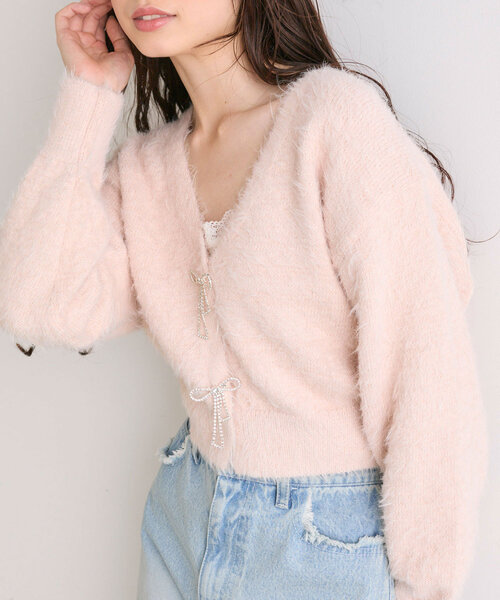OLIVE des OLIVE（オリーブデオリーブ）の「リボンビジューカーディガン（カーディガン/ボレロ・レディース・ピンク/サックスブルー/オフホワイト/チャコールグレー・FREE）」の13枚目の写真