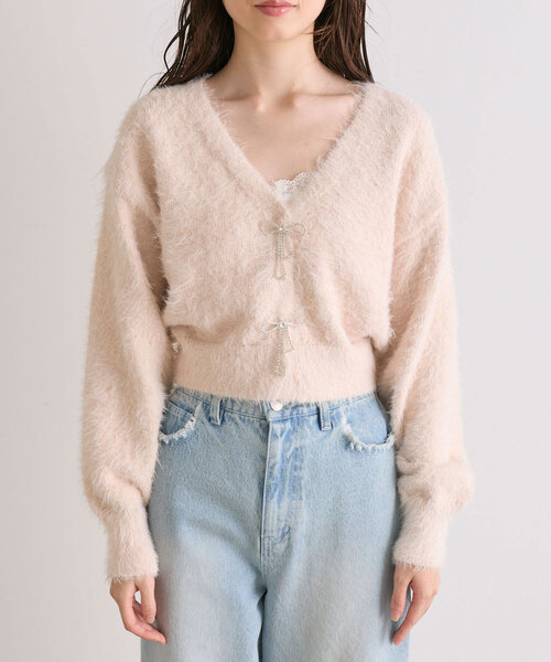 OLIVE des OLIVE（オリーブデオリーブ）の「リボンビジューカーディガン（カーディガン/ボレロ・レディース・ピンク/サックスブルー/オフホワイト/チャコールグレー・FREE）」の14枚目の写真