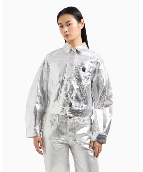 ARMANI EXCHANGE(アルマーニエクスチェンジ)の「【A|X アルマーニ エクスチェンジ】シルバーコーティング デニムジャケット(デニムジャケット・レディース・シルバー・LARGE/MEDIUM/SMALL/X-SMALL)」の7枚目の写真
