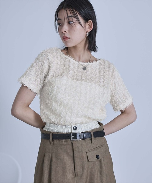 チュールフリルフリンジ半袖トップス（Tシャツ/カットソー）｜miette
