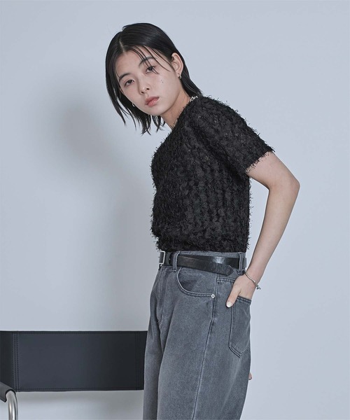 miette(ミエット)の「チュールフリルフリンジ半袖トップス(Tシャツ/カットソー・レディース・ブラック/アイボリー・FREE)」の12枚目の写真
