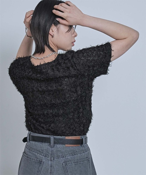 miette(ミエット)の「チュールフリルフリンジ半袖トップス(Tシャツ/カットソー・レディース・ブラック/アイボリー・FREE)」の13枚目の写真