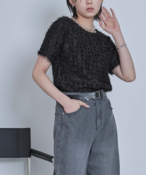miette(ミエット)の「チュールフリルフリンジ半袖トップス(Tシャツ/カットソー・レディース・ブラック/アイボリー・FREE)」の14枚目の写真
