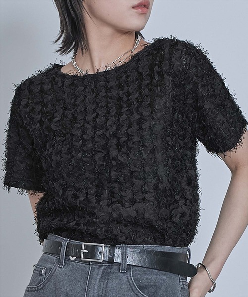 miette(ミエット)の「チュールフリルフリンジ半袖トップス(Tシャツ/カットソー・レディース・ブラック/アイボリー・FREE)」の16枚目の写真