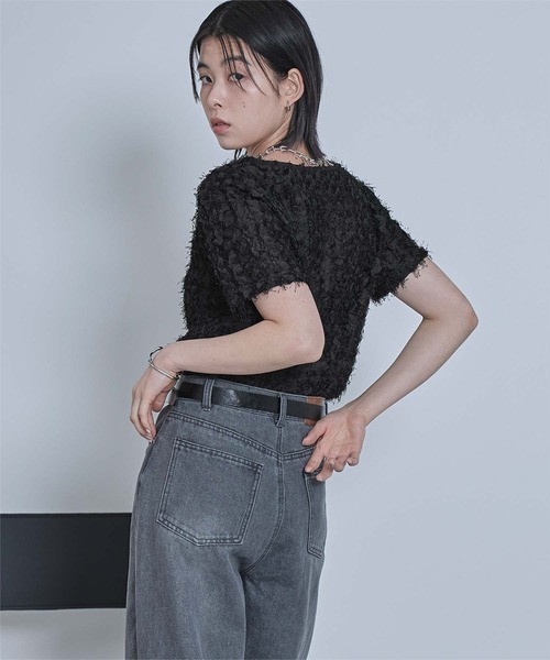 miette(ミエット)の「チュールフリルフリンジ半袖トップス(Tシャツ/カットソー・レディース・ブラック/アイボリー・FREE)」の17枚目の写真