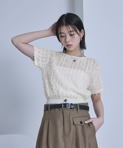 miette(ミエット)の「チュールフリルフリンジ半袖トップス(Tシャツ/カットソー・レディース・ブラック/アイボリー・FREE)」の3枚目の写真