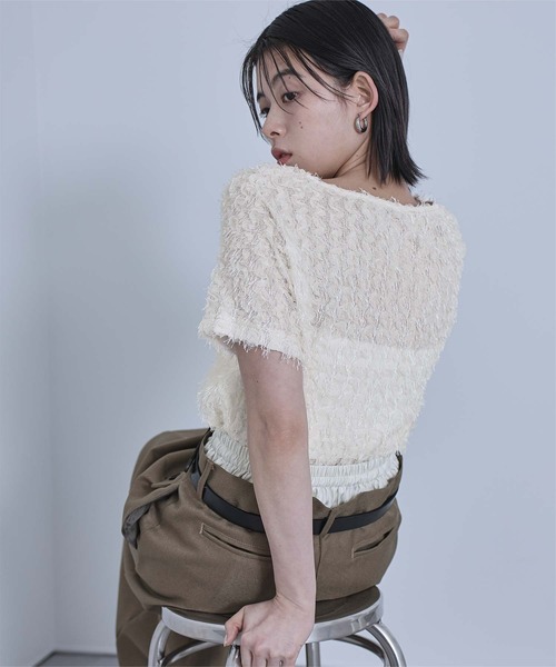 miette(ミエット)の「チュールフリルフリンジ半袖トップス(Tシャツ/カットソー・レディース・ブラック/アイボリー・FREE)」の6枚目の写真