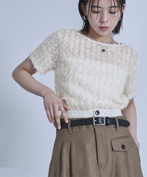 miette(ミエット)の「チュールフリルフリンジ半袖トップス(Tシャツ/カットソー・レディース・ブラック/アイボリー・FREE)」の7枚目の写真