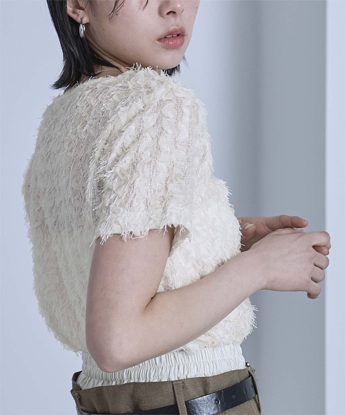 miette(ミエット)の「チュールフリルフリンジ半袖トップス(Tシャツ/カットソー・レディース・ブラック/アイボリー・FREE)」の8枚目の写真