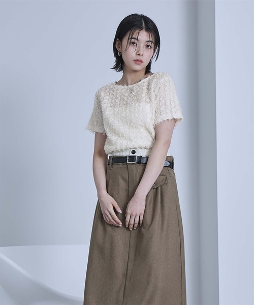 miette(ミエット)の「チュールフリルフリンジ半袖トップス(Tシャツ/カットソー・レディース・ブラック/アイボリー・FREE)」の9枚目の写真