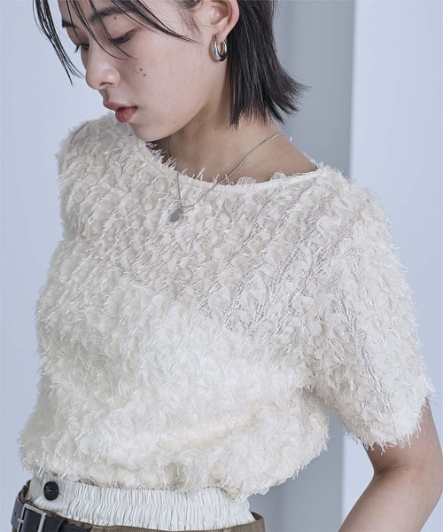 miette(ミエット)の「チュールフリルフリンジ半袖トップス(Tシャツ/カットソー・レディース・ブラック/アイボリー・FREE)」の10枚目の写真