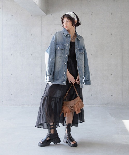 PAGEBOY(ページボーイ)の「レースアップティアードキャミワンピース(ワンピース・レディース・ブルー系その他/ブラック・FREE)」の16枚目の写真