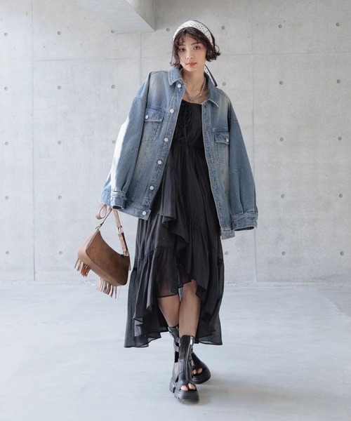 PAGEBOY(ページボーイ)の「レースアップティアードキャミワンピース(ワンピース・レディース・ブルー系その他/ブラック・FREE)」の17枚目の写真