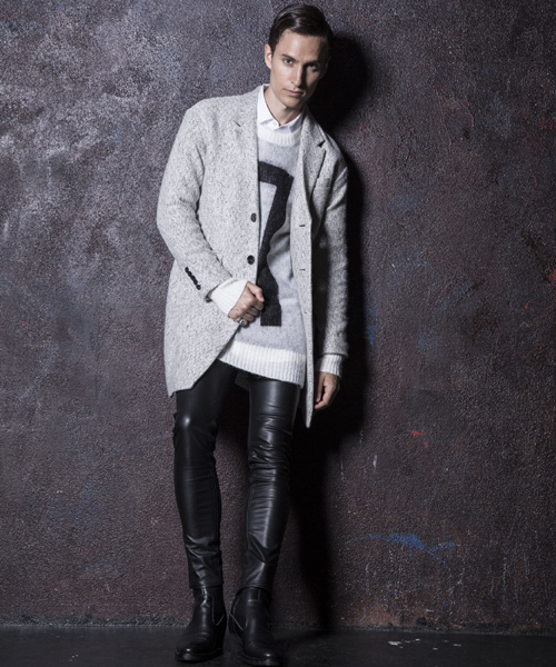 NO ID.（ノーアイディ）の「mj3517-ﾍﾘﾝﾎﾞｰﾝﾂｲｰﾄﾞBIGﾁｪｽﾀｰｺｰﾄ （チェスターコート・メンズ・ホワイト/ブラック・2/1）」の5枚目の写真