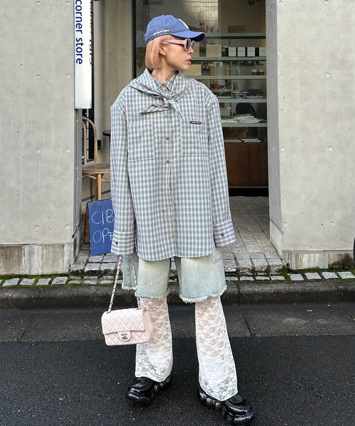 スカーフとセットのチェックBIGシャツ スカーフとセットのチェックBIGシャツ（シャツ/ブラウス