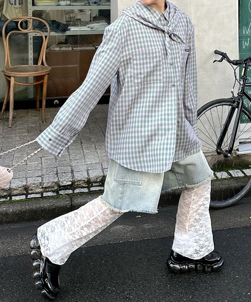 Alley Tokyo（アリートーキョー）の「スカーフとセットのチェックBIGシャツ（シャツ/ブラウス・レディース・ラベンダー/ピンク/ブラック/ブルー/ピンク系・FREE）」の7枚目の写真