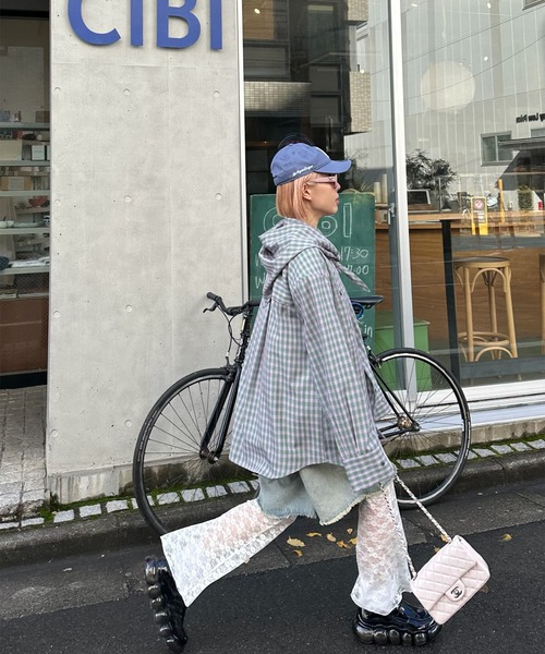 Alley Tokyo（アリートーキョー）の「スカーフとセットのチェックBIGシャツ（シャツ/ブラウス・レディース・ラベンダー/ピンク/ブラック/ブルー/ピンク系・FREE）」の13枚目の写真