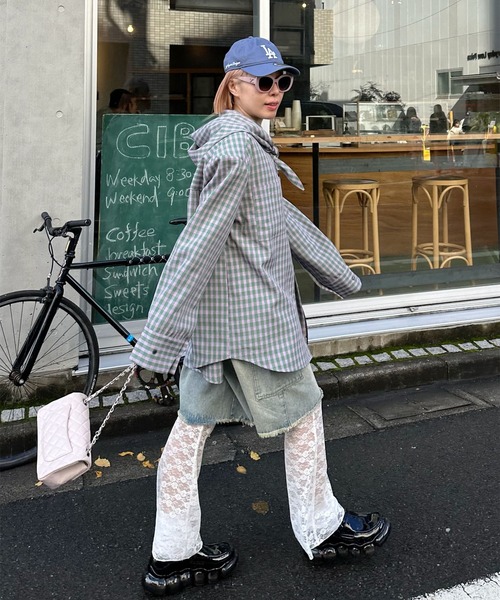 Alley Tokyo（アリートーキョー）の「スカーフとセットのチェックBIGシャツ（シャツ/ブラウス・レディース・ラベンダー/ピンク/ブラック/ブルー/ピンク系・FREE）」の14枚目の写真