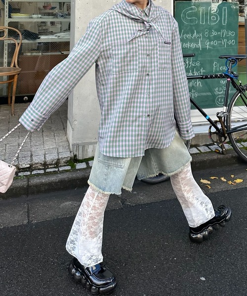 Alley Tokyo（アリートーキョー）の「スカーフとセットのチェックBIGシャツ（シャツ/ブラウス・レディース・ラベンダー/ピンク/ブラック/ブルー/ピンク系・FREE）」の15枚目の写真