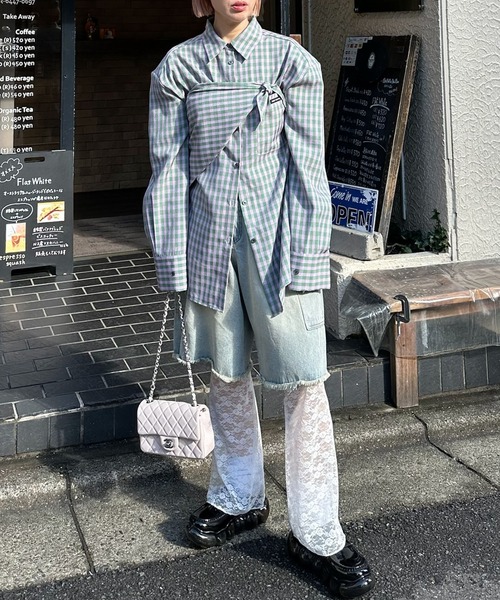 Alley Tokyo（アリートーキョー）の「スカーフとセットのチェックBIGシャツ（シャツ/ブラウス・レディース・ラベンダー/ピンク/ブラック/ブルー/ピンク系・FREE）」の16枚目の写真