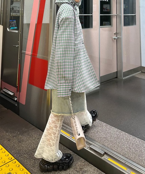 Alley Tokyo（アリートーキョー）の「スカーフとセットのチェックBIGシャツ（シャツ/ブラウス・レディース・ラベンダー/ピンク/ブラック/ブルー/ピンク系・FREE）」の17枚目の写真