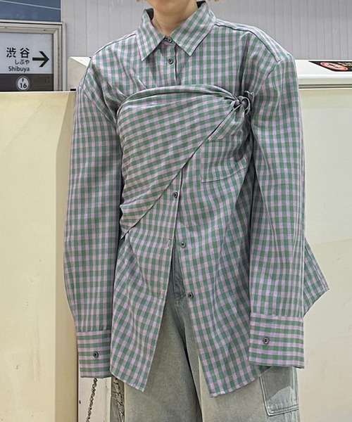 スカーフとセットのチェックBIGシャツ（シャツ/ブラウス