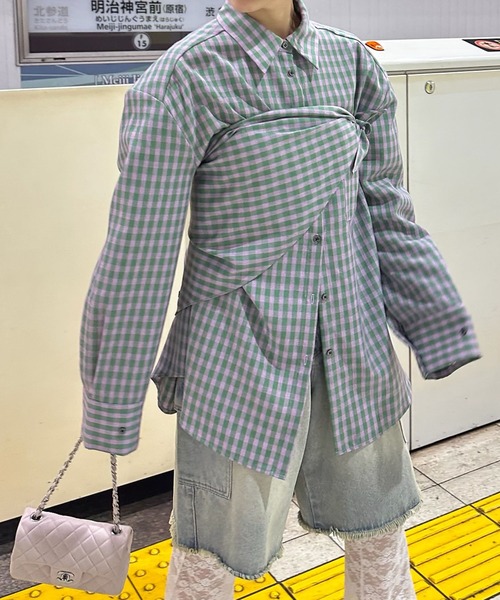 Alley Tokyo（アリートーキョー）の「スカーフとセットのチェックBIGシャツ（シャツ/ブラウス・レディース・ラベンダー/ピンク/ブラック/ブルー/ピンク系・FREE）」の10枚目の写真