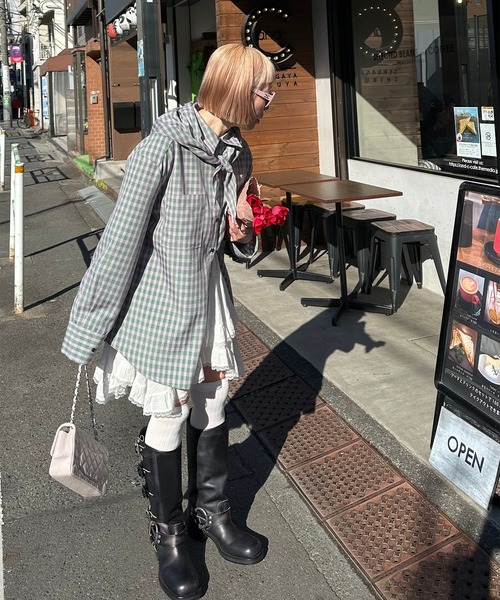 Alley Tokyo（アリートーキョー）の「スカーフとセットのチェックBIGシャツ（シャツ/ブラウス・レディース・ラベンダー/ピンク/ブラック/ブルー/ピンク系・FREE）」の20枚目の写真