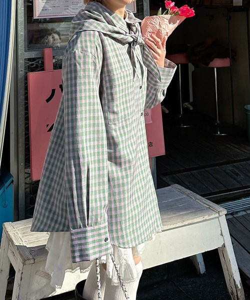 Alley Tokyo（アリートーキョー）の「スカーフとセットのチェックBIGシャツ（シャツ/ブラウス・レディース・ラベンダー/ピンク/ブラック/ブルー/ピンク系・FREE）」の22枚目の写真