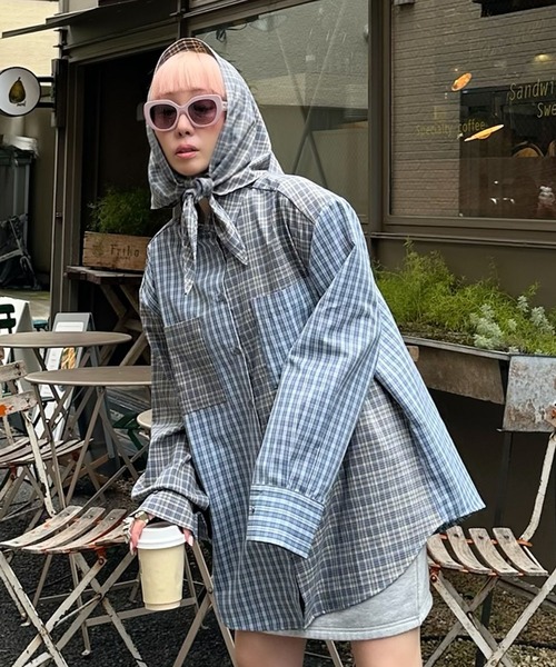 セール】スカーフとセットのチェックBIGシャツ（シャツ/ブラウス