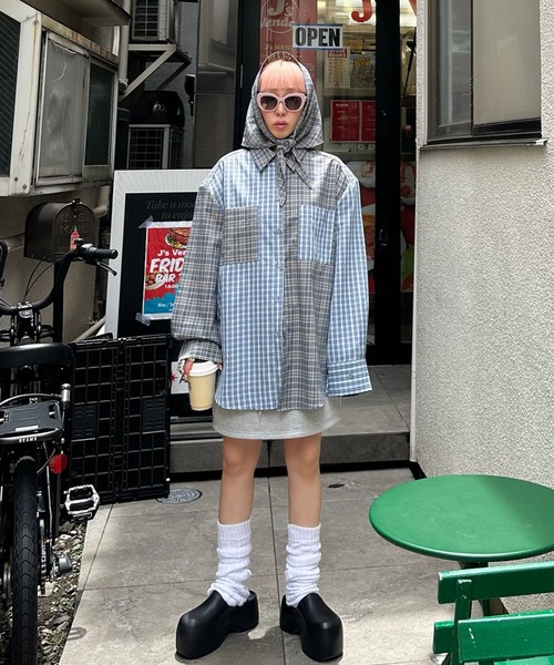 スカーフとセットのチェックBIGシャツ（シャツ/ブラウス