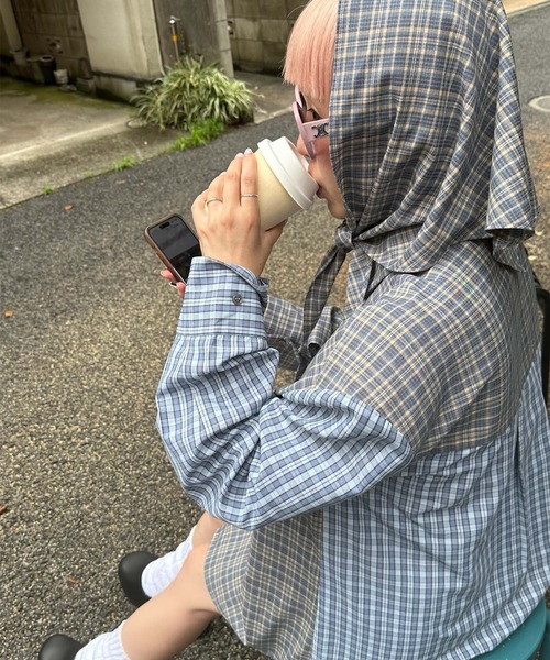 スカーフとセットのチェックBIGシャツ（シャツ/ブラウス