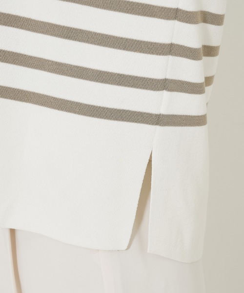 qualite（カリテ）の「コットンストレッチハイネックニット/春服/オフィスカジュアル/ボーダーニット（ニット/セーター・レディース・ダークネイビー/オフホワイト/グレイッシュベージュ・フリー）」の16枚目の写真