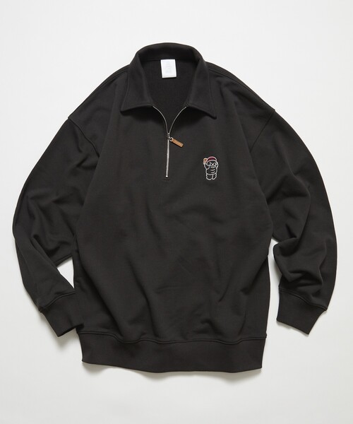 【関税込み】ZEGNA ブラック ハーフジップ スウェットシャツ セール】tombonia/トムボニア 別注 ハーフジップ ポロ襟