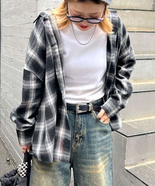 ABYS（アビス）の「アソートチェックBIGシャツ（シャツ/ブラウス・レディース・ブラック/ホワイト/ネイビー・MEDIUM/LARGE）」の9枚目の写真