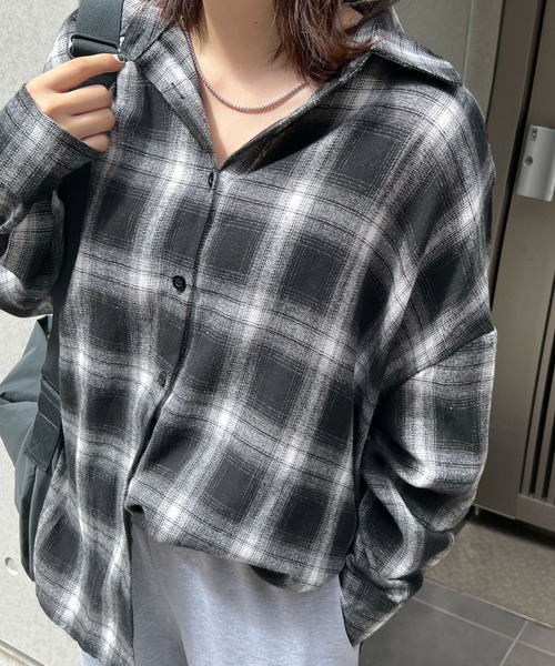 ABYS（アビス）の「アソートチェックBIGシャツ（シャツ/ブラウス・レディース・ブラック/ホワイト/ネイビー・MEDIUM/LARGE）」の12枚目の写真