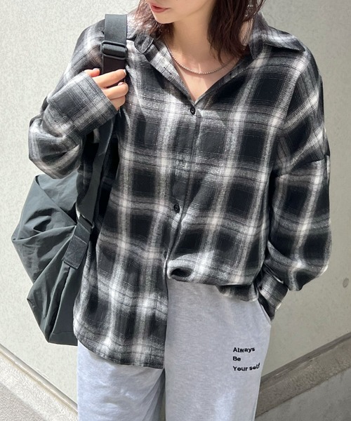 ABYS（アビス）の「アソートチェックBIGシャツ（シャツ/ブラウス・レディース・ブラック/ホワイト/ネイビー・MEDIUM/LARGE）」の14枚目の写真