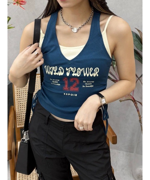 EVRIS（エヴリス）の「キャミドッキングタンクトップ（タンクトップ・レディース・ベージュ/ターコイズブルー/ブルー・FREE）」の3枚目の写真