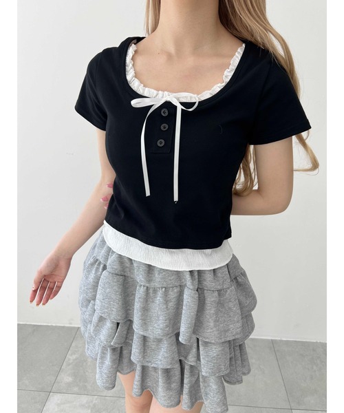 PHILLY（フィリー）の「【PHILLY】フェイクレイヤードフロントリボンT（Tシャツ/カットソー・レディース・グレー/レッド/ブラック・FREE）」の5枚目の写真