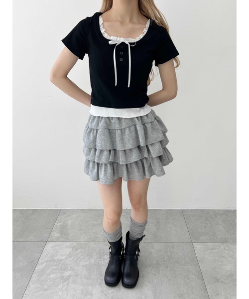 PHILLY（フィリー）の「【PHILLY】フェイクレイヤードフロントリボンT（Tシャツ/カットソー・レディース・グレー/レッド/ブラック・FREE）」の6枚目の写真